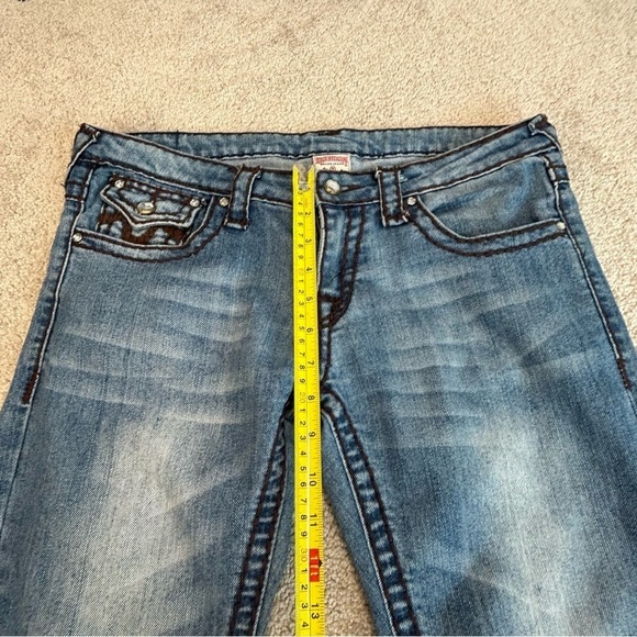 TRUE Religion women's light wash cropped brown embroidered pocket denim jeans 31 - Picture 7 of 10